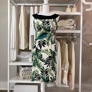 AB Studio bold Leaf pattern Midi dress. Retro 60's style. Sz. 6. #0452